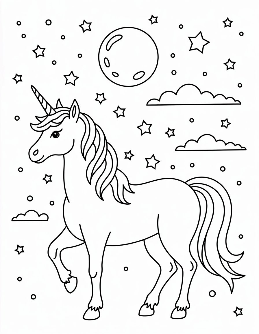 Unicorn Under Moonlit Sky